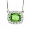 Image 5 : NEW Plat. 18k Gold GIA Cushion Tsavorite Solitaire Diamond Halo Pendant Necklace