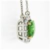 Image 7 : NEW Plat. 18k Gold GIA Cushion Tsavorite Solitaire Diamond Halo Pendant Necklace