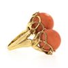 Image 5 : Vintage 14K Gold 12.4mm Ball Orange Coral Handmade Wire Basket Large Bypass Ring
