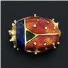Image 2 : Vintage 14K Yellow Gold Red Green Blue Enamel Textured Domed Ladybug Brooch Pin
