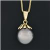 Image 3 : 14K Yellow Gold 11.8mm Tahitian Gray Pearl Solitaire Pendant 16" Chain Necklace