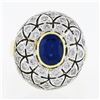 Image 4 : 18k TT Gold Oval Bezel Sapphire w/ 1.7 ctw Diamond Milgrain Mosaic Dome Bombe Ri