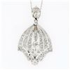 Image 2 : Antique Belle Epoque Platinum European Diamond Flared Pendant & 18k Gold Chain
