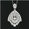 Image 3 : Antique Belle Epoque Platinum European Diamond Flared Pendant & 18k Gold Chain