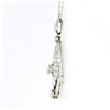 Image 5 : Antique Belle Epoque Platinum European Diamond Flared Pendant & 18k Gold Chain