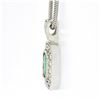 Image 5 : 14k White Gold GIA Emerald Cut Emerald Diamond Mil grain Halo Pendant & 18" Chai