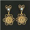 Image 2 : Vintage Victorian Revival 14k Gold Opal Textured Wire Flower Dangle Earrings