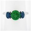 Image 1 : Platinum 2.89 ctw GIA Round Green Tsavorite & Oval Sapphire Three 3 Stone Ring