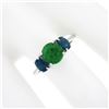 Image 3 : Platinum 2.89 ctw GIA Round Green Tsavorite & Oval Sapphire Three 3 Stone Ring