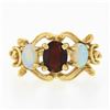 Image 4 : Vintage 10k Gold Oval Brilliant Cut Garnet & Cabochon Opal Accent Open Work Ring