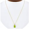 Image 1 : NEW 14k Yellow Gold 2 ctw Emerald Step Cut Peridot Solitaire Pendant & Cable Cha