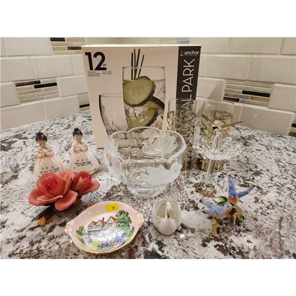 Misc Decor & 12 Pc Glass Set