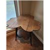 Image 1 : Antique Clawfoot Cloverleaf Wooden Side Table & Wall Shelf ((28 3/4" H x 26" diameter)