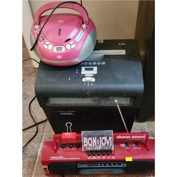 2 Vintage Boombox & Paper Shredder