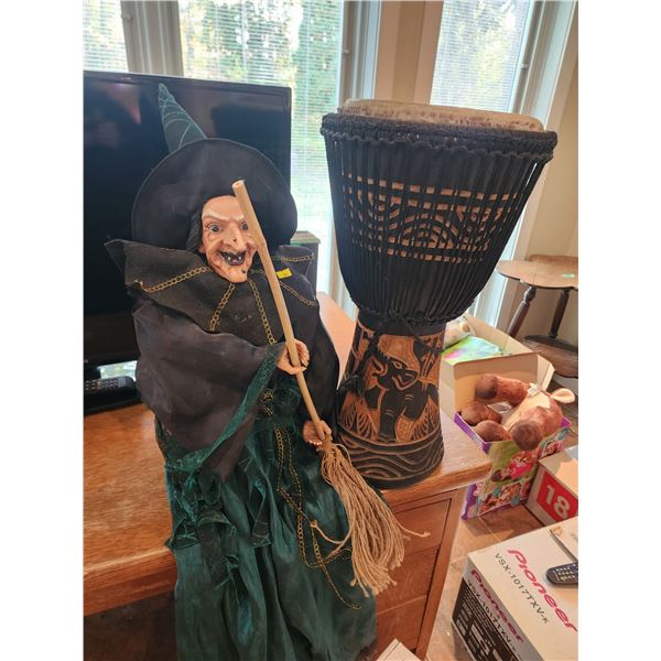 Witch Decor with Drum (2' Tall)
