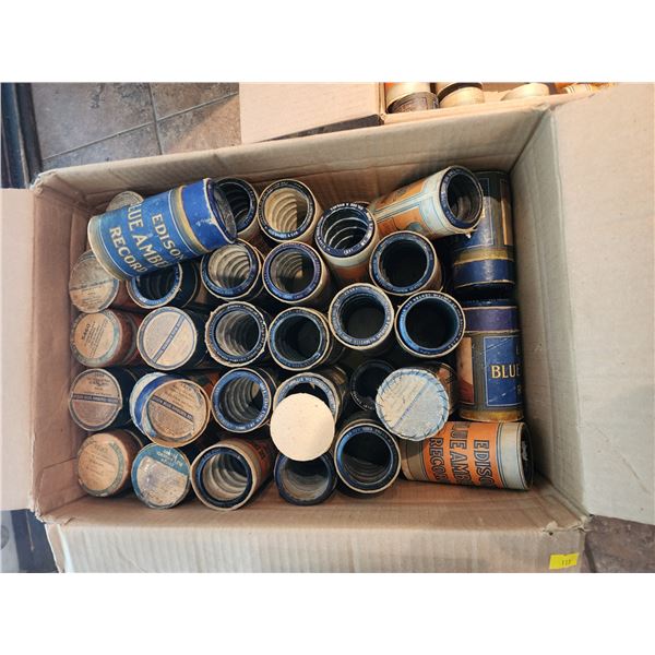 Assorted Edison Blue Amberol Cylinder Records Includes Storage Cabinet