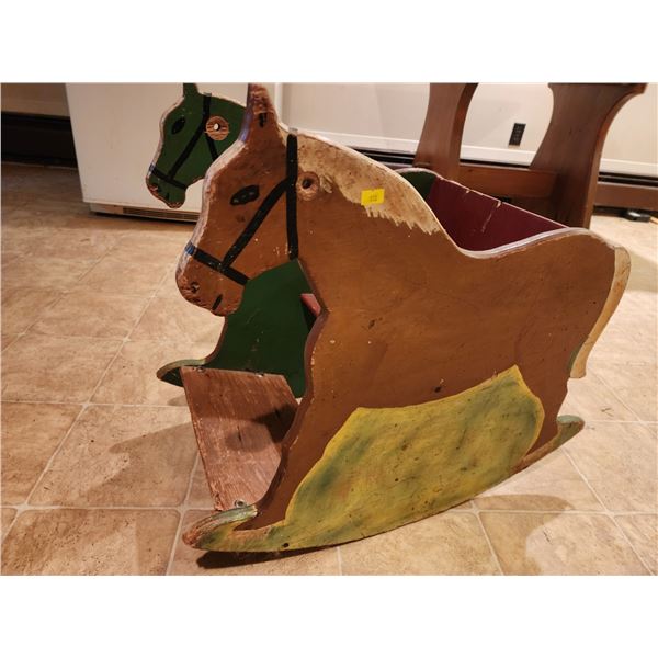 Antique Wooden Horse Rocking Chair with Antique Doll