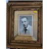 Image 1 : Black and White Photograph of Man Gold Color Frame w/ Glass (15"L, 13"W)