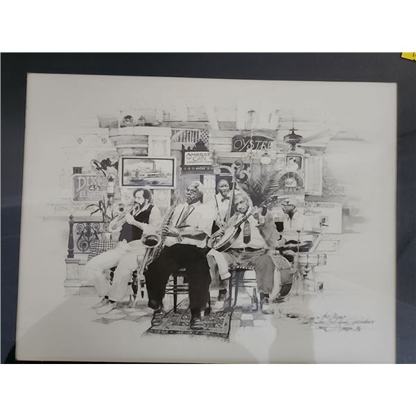 Print of Louisiana Live Band Framed in Glass (16"W, 13"L)