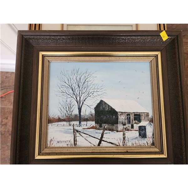 Lot of 3 Paintings by L. Hetherington, 2X Flowers (23"L, 15"W), Cabin (16"W, 14"L)