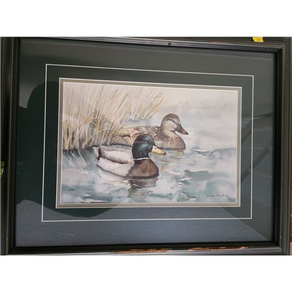 Janice Keirstead Watercolor of 2 Ducks Framed in Glass (23"W, 18"L)