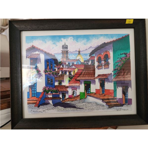 Puerto Vallarta Drawing Framed in Glass (16"W, 13"L)