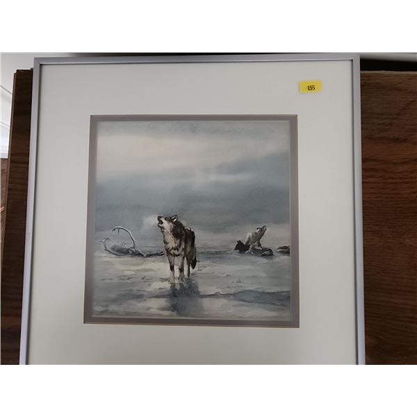 Watercolor Wolves Framed in Glass (12"W, 12"L)
