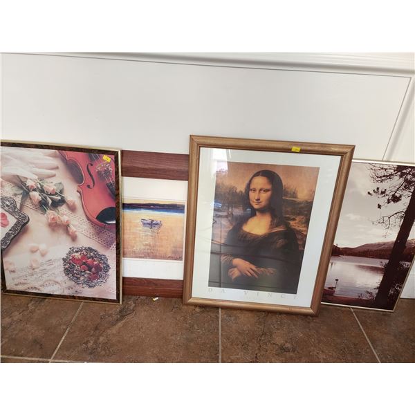 Set of 3 Framed Posters (2X 20"L, 16W), (22"L, 18"W) and Print of Boat Framed in Glass (20"W, 20"L)