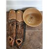 Image 2 : Set of 3 Wooden Masks (20"L) and Bowl