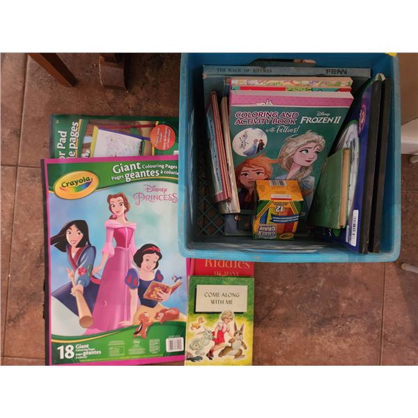 Bin of Children's Books and Coloring Books