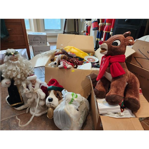 Assorted Christmas Decorations (Lights, Plush Rudolph)
