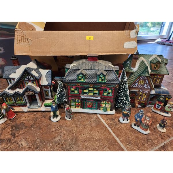 Set of 3 Ceramic Christmas Village Houses
