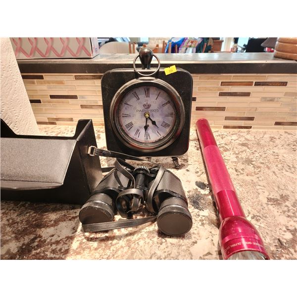 Miscellaneous Items (Wall Clock, Diamant Binoculars, Maglight)