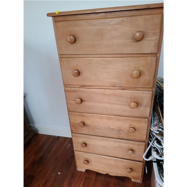 Light-Colored Wooden 6 Drawer Dresser (52"T, 25"W, 17"D)