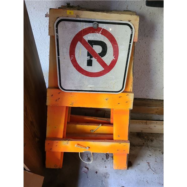 Set of 2 No Parking Signs on Neon Sawhorse