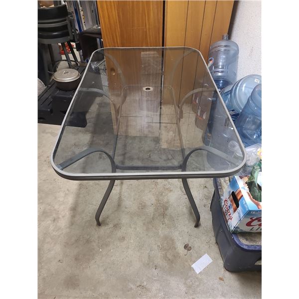 Outdoor Glass Top and Metal Base Patio Table (60"L, 38"W, 28"H)