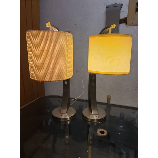 Metal and Dark Wood Finish Base Lamps (Mismatched Shades, 25"T)