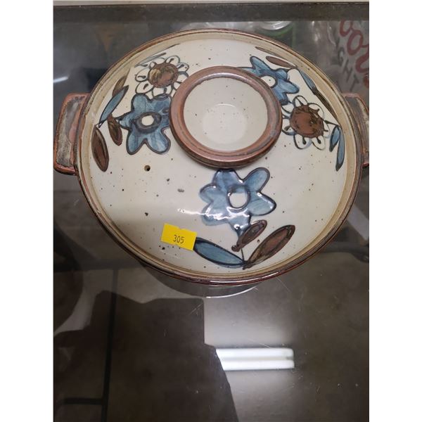 Vintage Pottery Flowered Bowl with Lid (8"W)