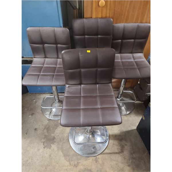 Set of 4 Chrome Finish Barstools with Brown Vinyl Seats (16"W, 15"D, 36"T)
