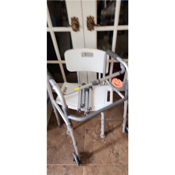 Medical Assist Walker (33"T, 19"W, 14"D)  and Shower Chair (19"W, 11"D, 31"T