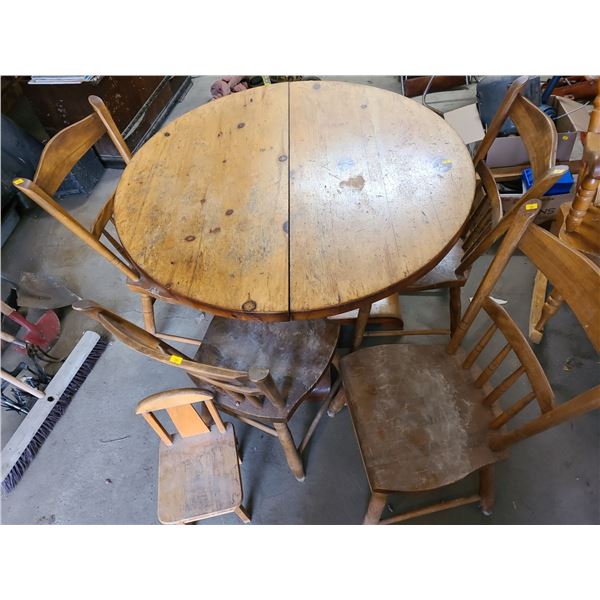 Solid Wood Dining Table (Very Heavy, 42"W, 30"T) with 4 Chairs (34T", 16"W, 15"D) and 2 mini chairs!