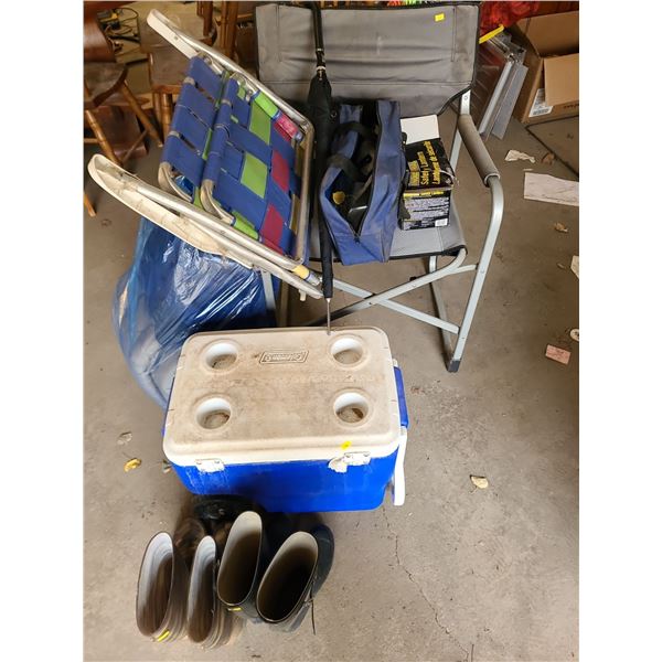 Camping Bundle (2 Chairs, 2 Sleeping Bags, Cooler and Women's Boots (Size 5)