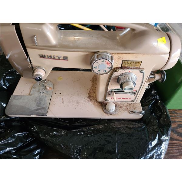 Vintage Sewing Machine by White (untested) and Sewing Sewing Box of Goodies