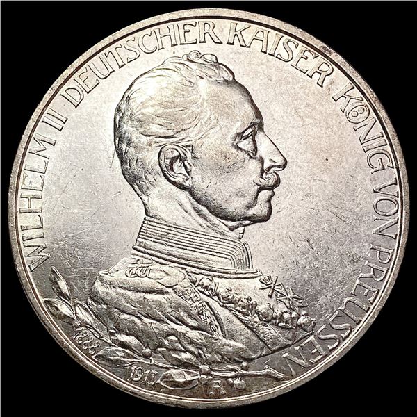 1913A .482oz Silv. Germany Prussia 3 Mark CHOICE BU