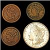 Image 1 : 1852-1921 Varied US Copper and Silver Coinage Lot [4 Coins] HIGH GRADE