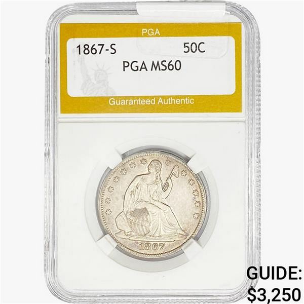 1867-S Seated Liberty Half Dollar PGA MS60