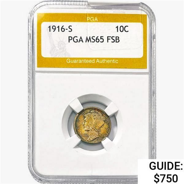 1916-S Seated Liberty Dime PGA MS65 FSB