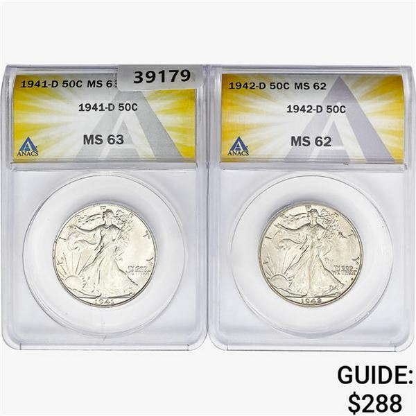 [2]1941-D&1942-D Walking Liberty Half Dollar ANACS MS