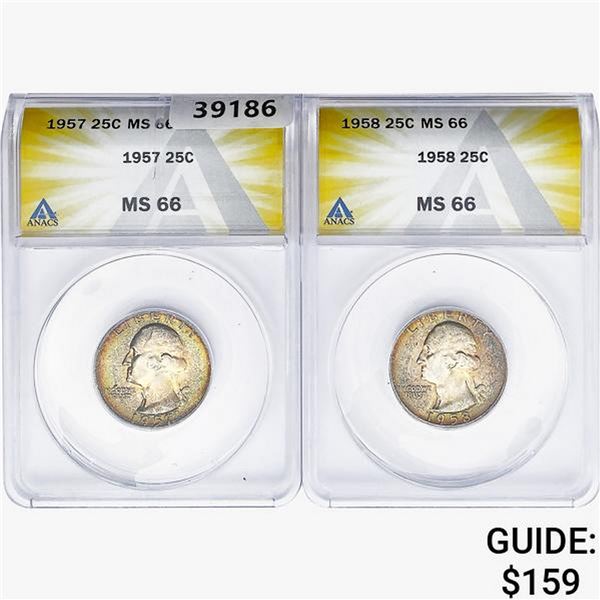 [2] 1957-1958 Washington Silver Quarter ANACS MS66