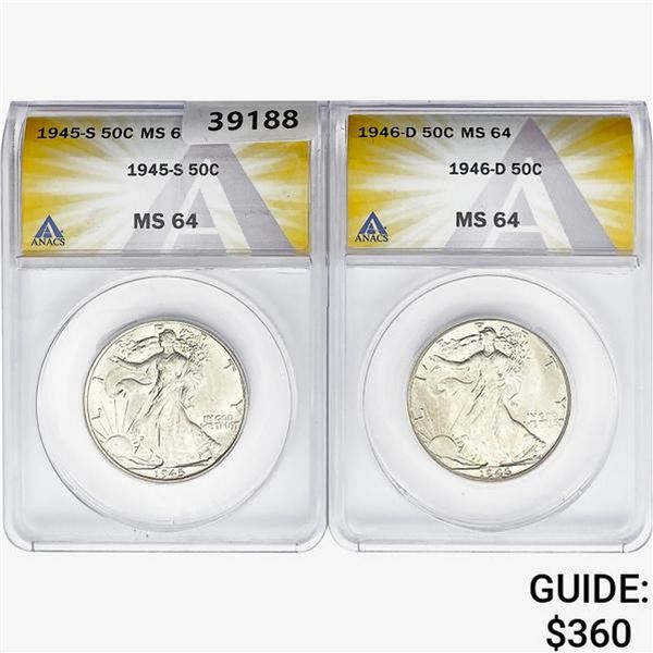 [2] 1945-S&1946-D Walking Liberty Half Dollar ANACS M64
